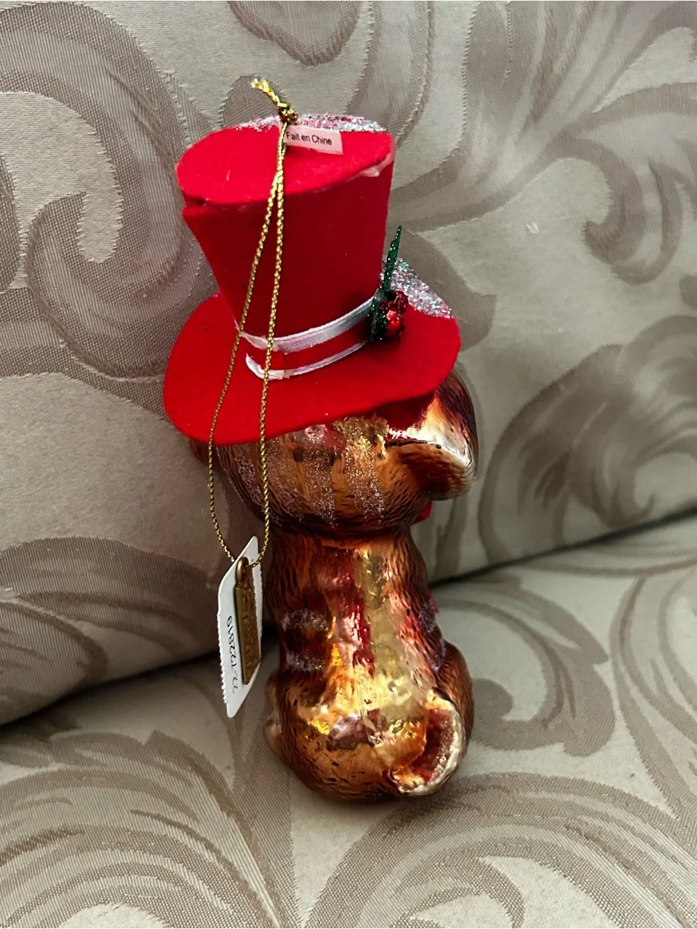 NWT Katherines Collections Puppy Dog Christmas Ornament Set Red Felt Hat Holly